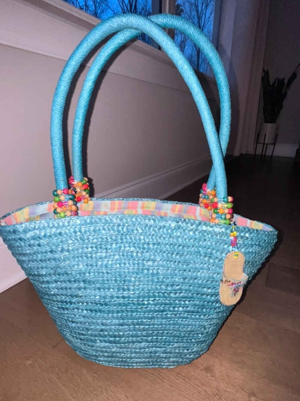 Cappelli Straworld: Women’s Aqua Blue Straw Handbag / Tote Raffia Lined- Beachy
